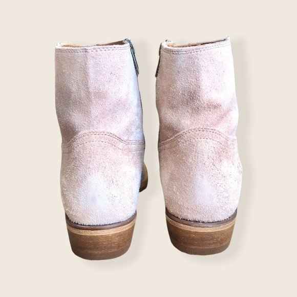 Frye Billy Blush Pink Suede Leather Zip Up Short Cute Festival Cowboy Ankle Boot - Picture 12 of 16